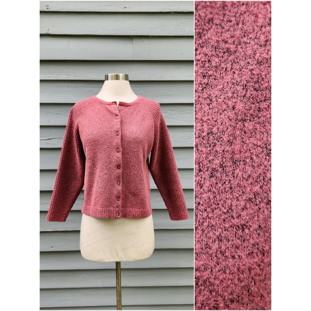 Vintage‎ Y2K Christopher & Banks Cardigan Pink Wool Blend Marled Raglan Size M
